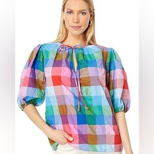 Kate spade tie neck top in gingham